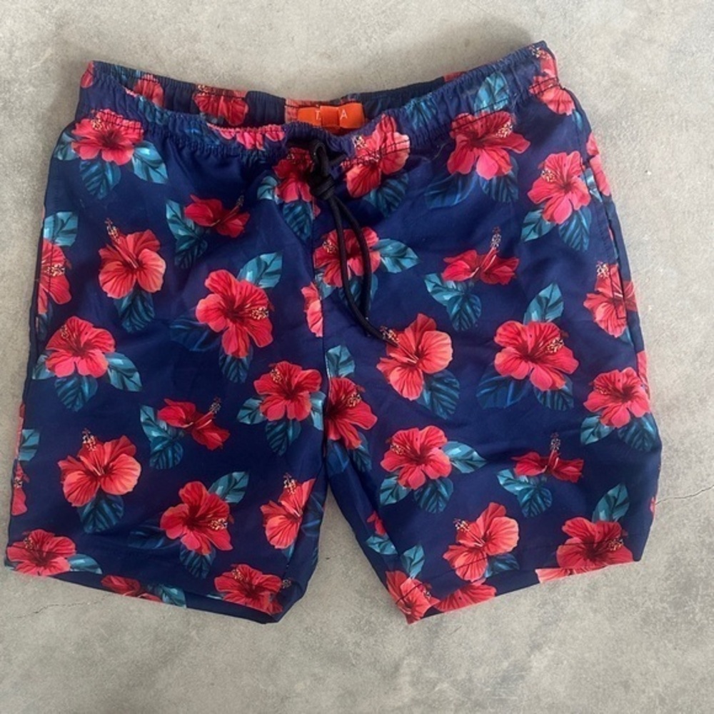Tropical Floral Women's Swim Trunks - Navy and Red